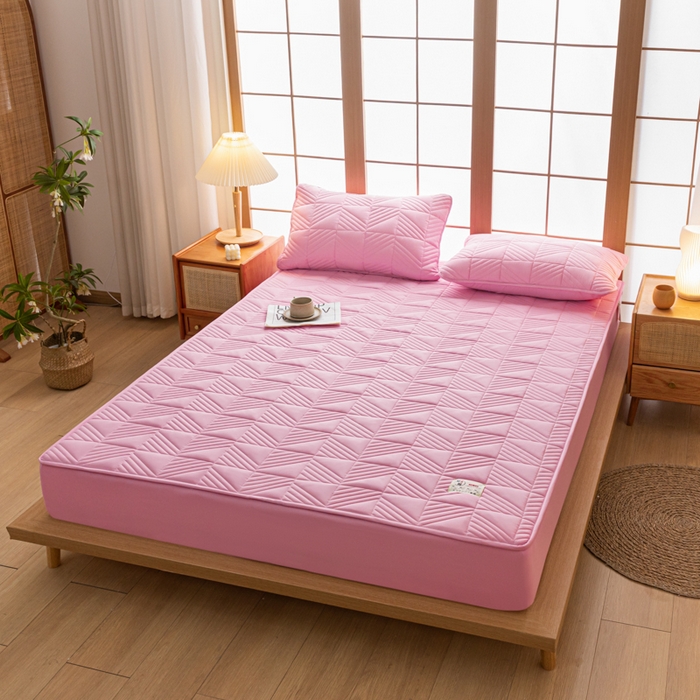 91家纺网 家纺一手货源 找家纺 米粒家纺 2023新款A类大豆纤维夹棉床笠系列 格调-粉