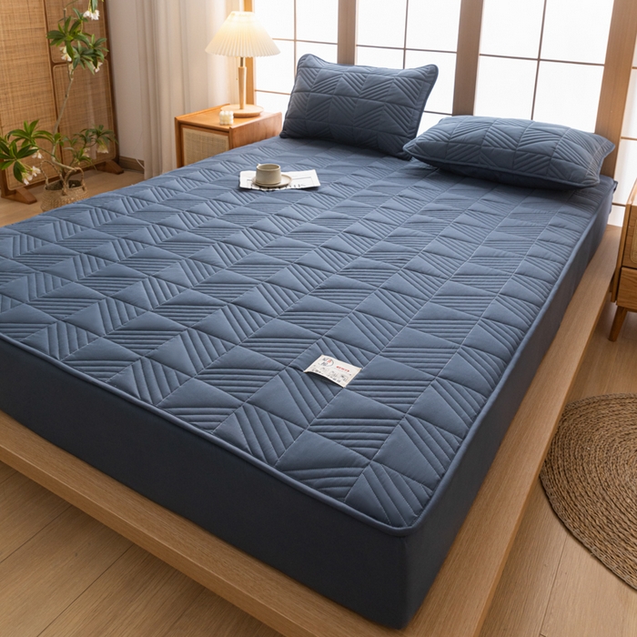 91家纺网 家纺一手货源 找家纺 米粒家纺 2023新款A类大豆纤维夹棉床笠系列 格调-深灰