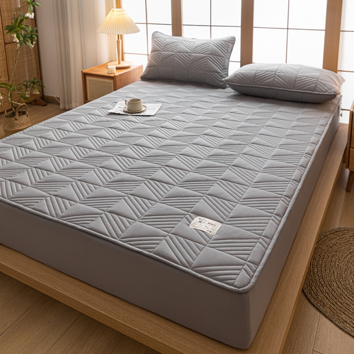 91家纺网 家纺一手货源 找家纺 米粒家纺 2023新款A类大豆纤维夹棉床笠系列 格调-浅灰