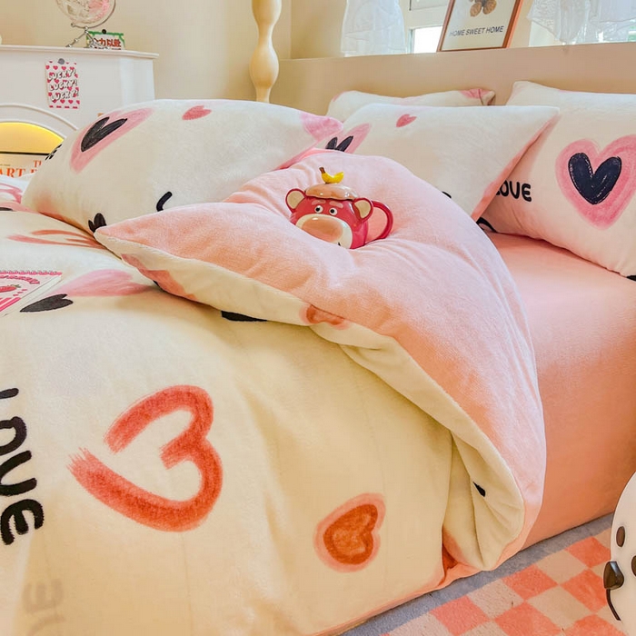 91家纺网 家纺一手货源 找家纺 沐辰 2023新款牛奶绒印花四件套 爱情光波