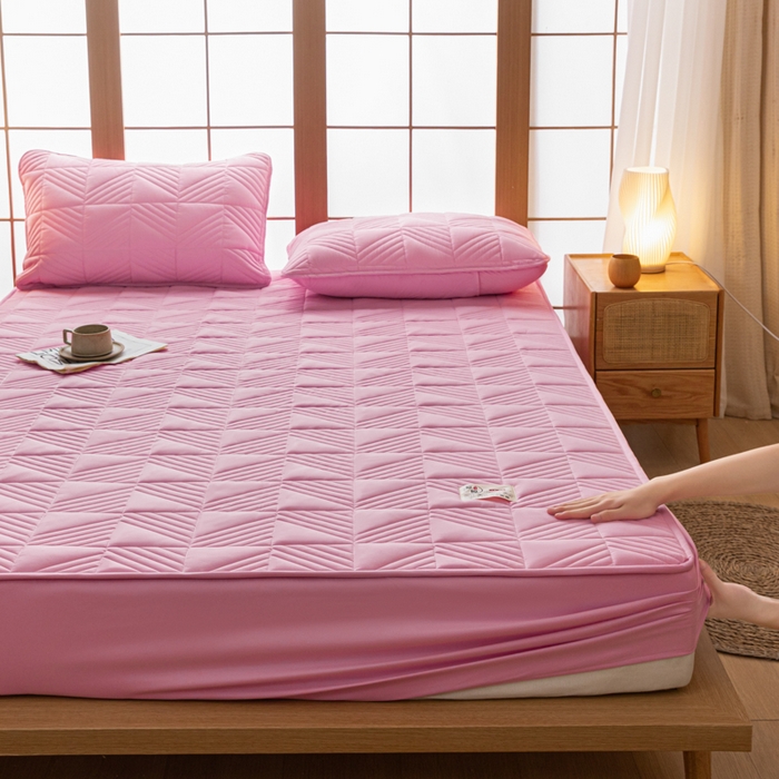 91家纺网 家纺一手货源 找家纺 米粒家纺 2023新款A类大豆纤维夹棉床笠系列 格调-粉