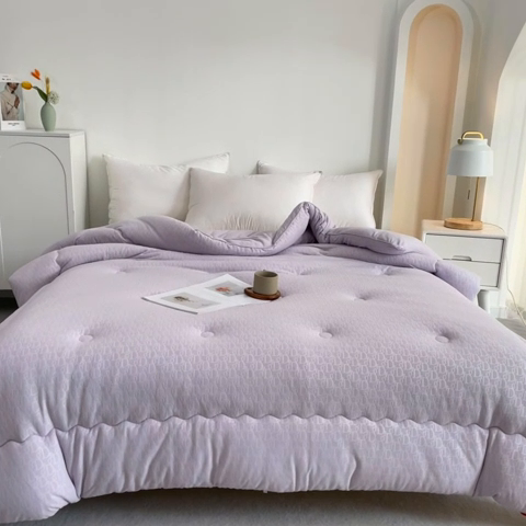 91家纺网 家纺一手货源 找家纺 佳居缘 2023新款火山绒大豆被 薰衣紫