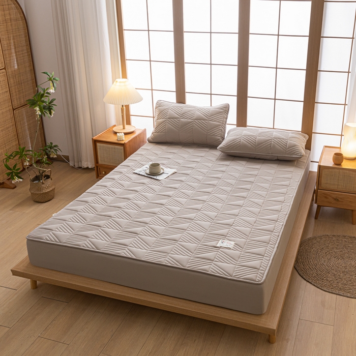 91家纺网 家纺一手货源 找家纺 米粒家纺 2023新款A类大豆纤维夹棉床笠系列 格调-卡其