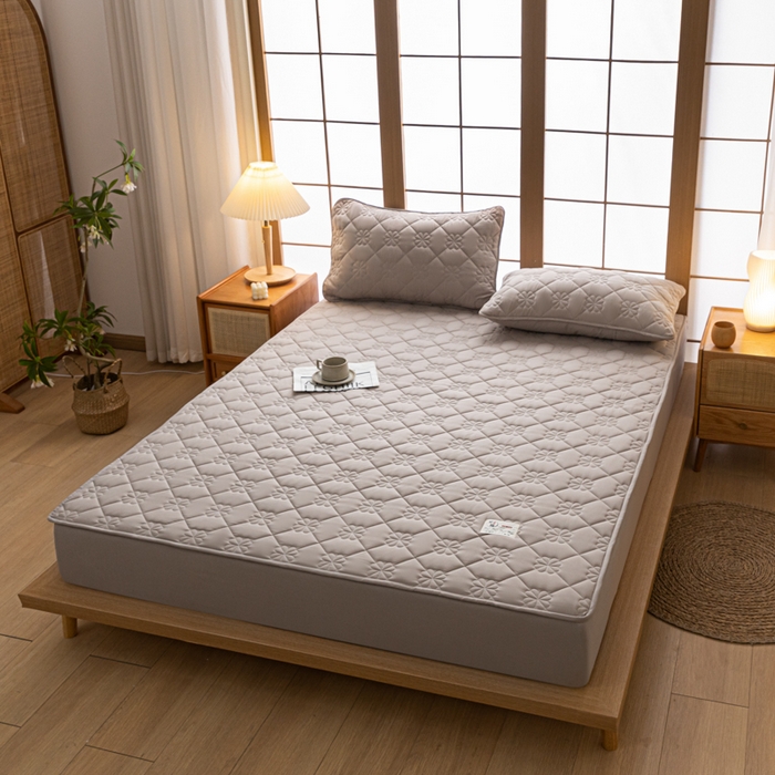 91家纺网 家纺一手货源 找家纺 米粒家纺 2023新款A类大豆纤维夹棉床笠系列 幸运花-卡其