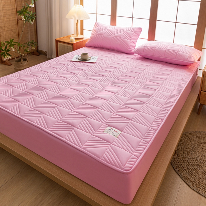 91家纺网 家纺一手货源 找家纺 米粒家纺 2023新款A类大豆纤维夹棉床笠系列 格调-粉