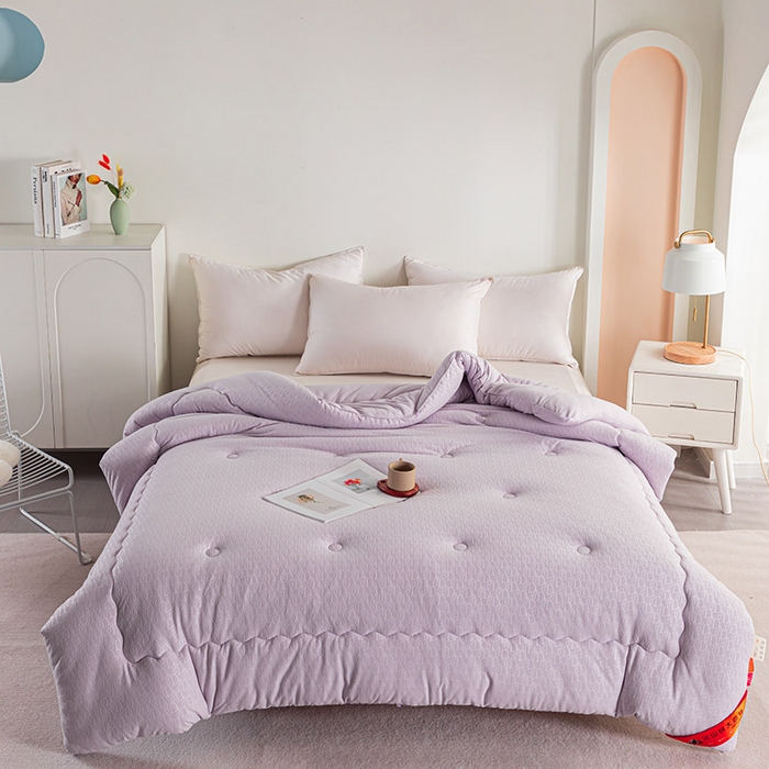 91家纺网 家纺一手货源 找家纺 佳居缘 2023新款火山绒大豆被 薰衣紫