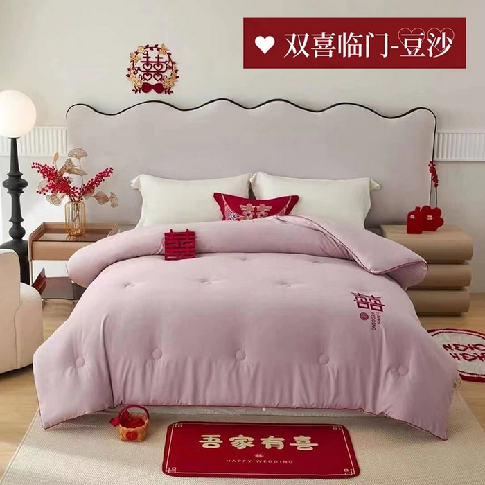91家纺网 家纺一手货源 找家纺 丽卡家纺 2023新款大豆纤维澳棉提花被子被芯-双喜临门 双喜临门-豆沙