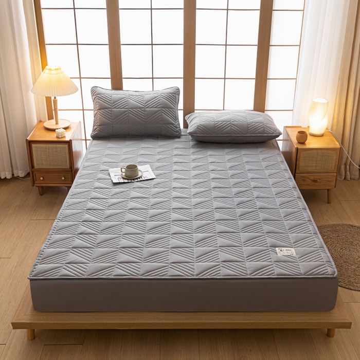 91家纺网 家纺一手货源 找家纺 米粒家纺 2023新款A类大豆纤维夹棉床笠系列 格调-浅灰