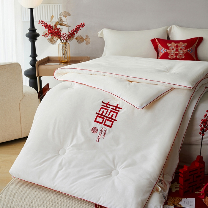 91家纺网 家纺一手货源 找家纺 （总）丽卡家纺 2023新款大豆纤维澳棉提花被子被芯-双喜临门