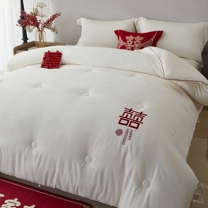 91家纺网 家纺一手货源 找家纺 （总）丽卡家纺 2023新款大豆纤维澳棉提花被子被芯-双喜临门