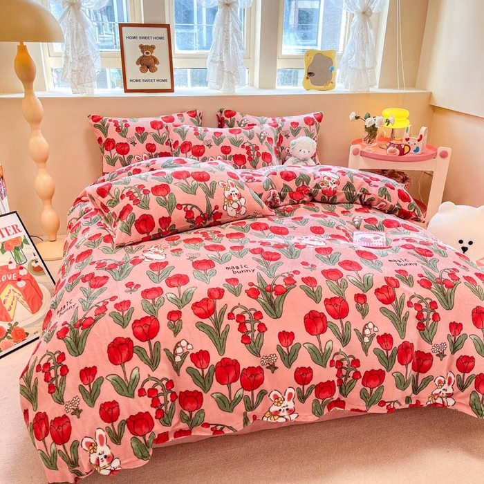 91家纺网 家纺一手货源 找家纺 沐辰 2023新款牛奶绒印花四件套 爱丽丝小兔