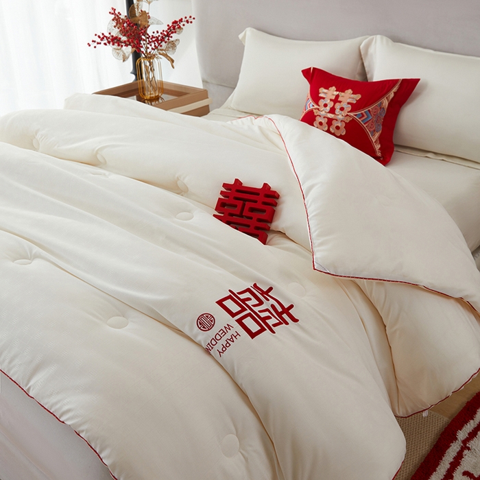 91家纺网 家纺一手货源 找家纺 （总）丽卡家纺 2023新款大豆纤维澳棉提花被子被芯-双喜临门