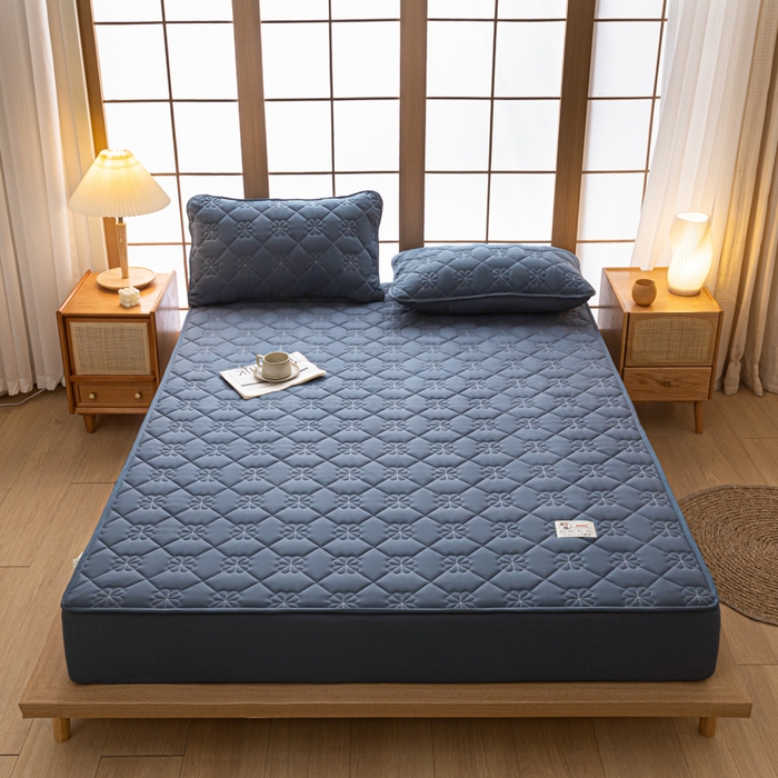 91家纺网 家纺一手货源 找家纺 米粒家纺 2023新款A类大豆纤维夹棉床笠系列 幸运花-深灰