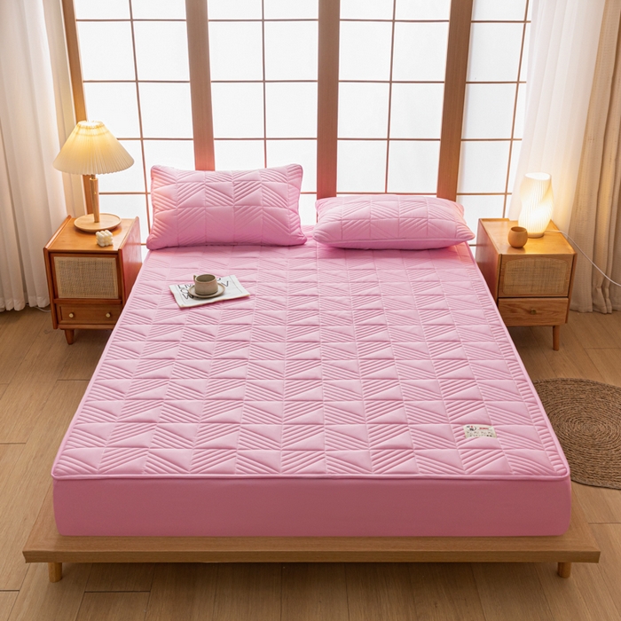 91家纺网 家纺一手货源 找家纺 米粒家纺 2023新款A类大豆纤维夹棉床笠系列 格调-粉