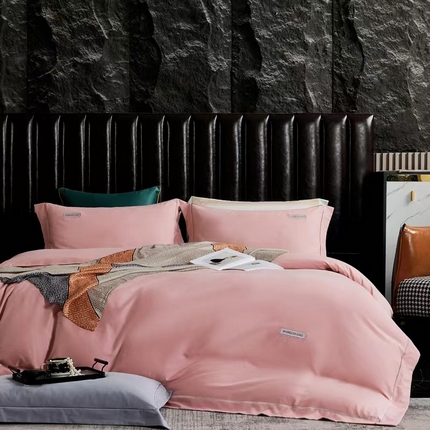 91家纺网 家纺一手货源 找家纺 玖玖爱 2023新款120支新疆长绒棉绣花四件套-简尚系列 雅朵粉