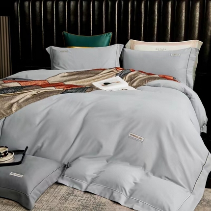 91家纺网 家纺一手货源 找家纺 玖玖爱 2023新款120支新疆长绒棉绣花四件套-简尚系列 亚丁灰