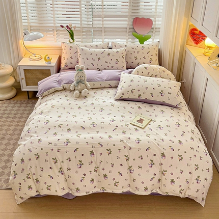 91家纺网 家纺一手货源 找家纺 王朝国际 2025新款双层纱有氧提花有氧双层纱碎花四件套紫葡萄