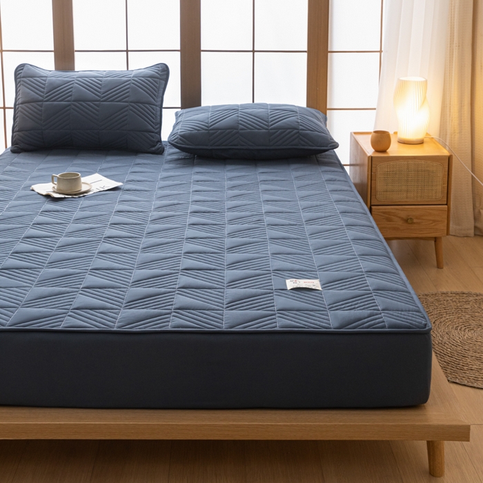 91家纺网 家纺一手货源 找家纺 米粒家纺 2023新款A类大豆纤维夹棉床笠系列 格调-深灰