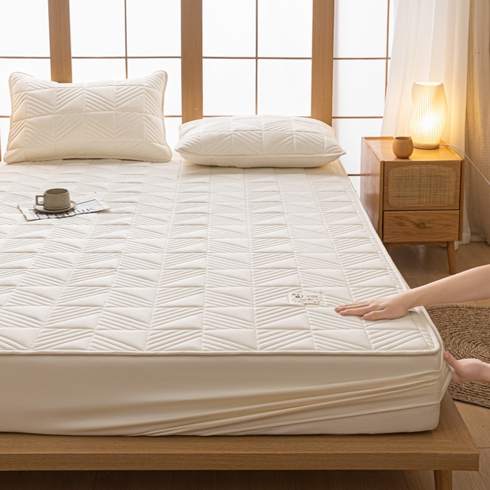 91家纺网 家纺一手货源 找家纺 米粒家纺 2023新款A类大豆纤维夹棉床笠系列 格调-白