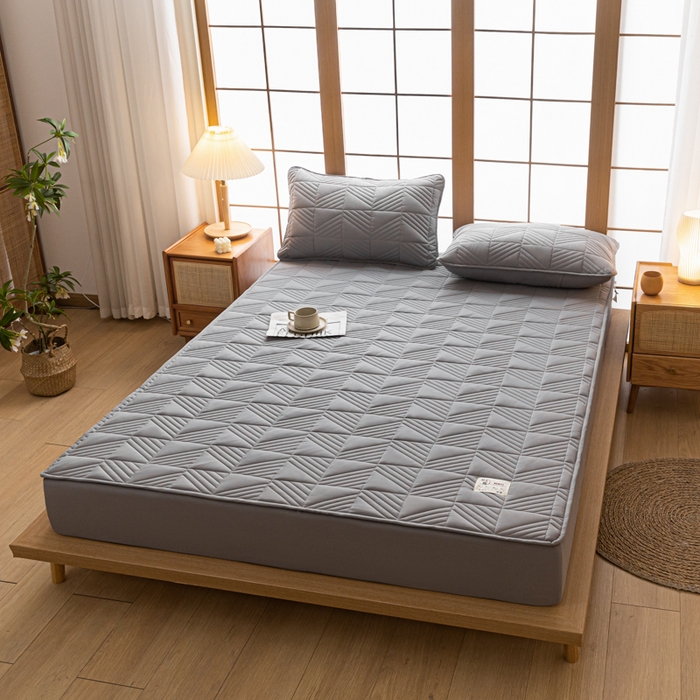 91家纺网 家纺一手货源 找家纺 米粒家纺 2023新款A类大豆纤维夹棉床笠系列 格调-浅灰