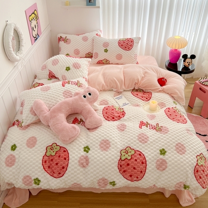 91家纺网 家纺一手货源 找家纺 （总）顾里家纺 2023新款ins韩风牛奶豆豆绒奶油色系四件套