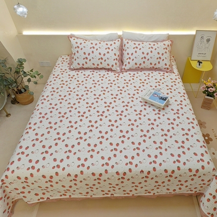 有货 2023秋冬新品韩式13372全棉棉花床盖三件套 床盖-芝士草莓