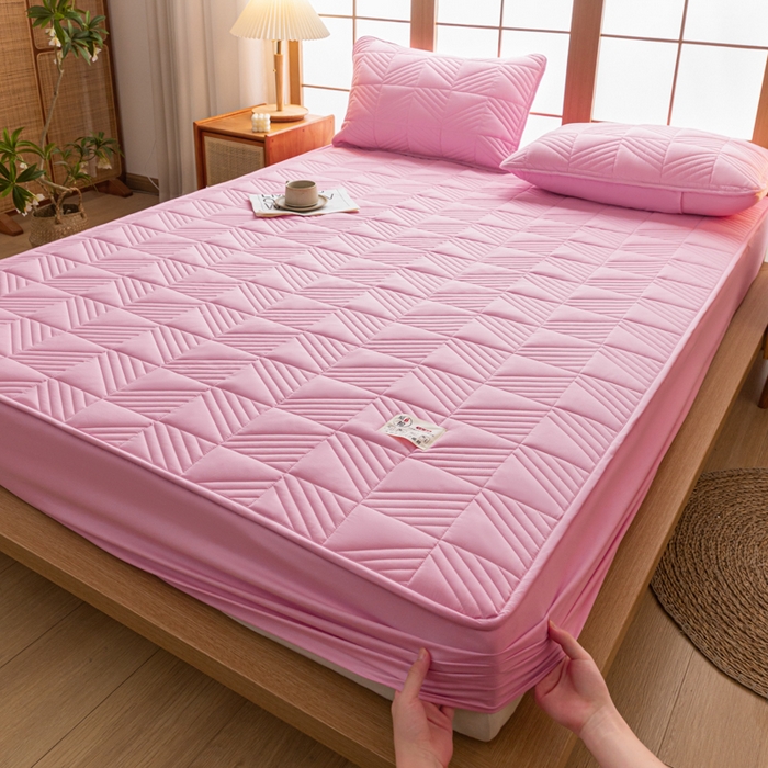 91家纺网 家纺一手货源 找家纺 米粒家纺 2023新款A类大豆纤维夹棉床笠系列 格调-粉