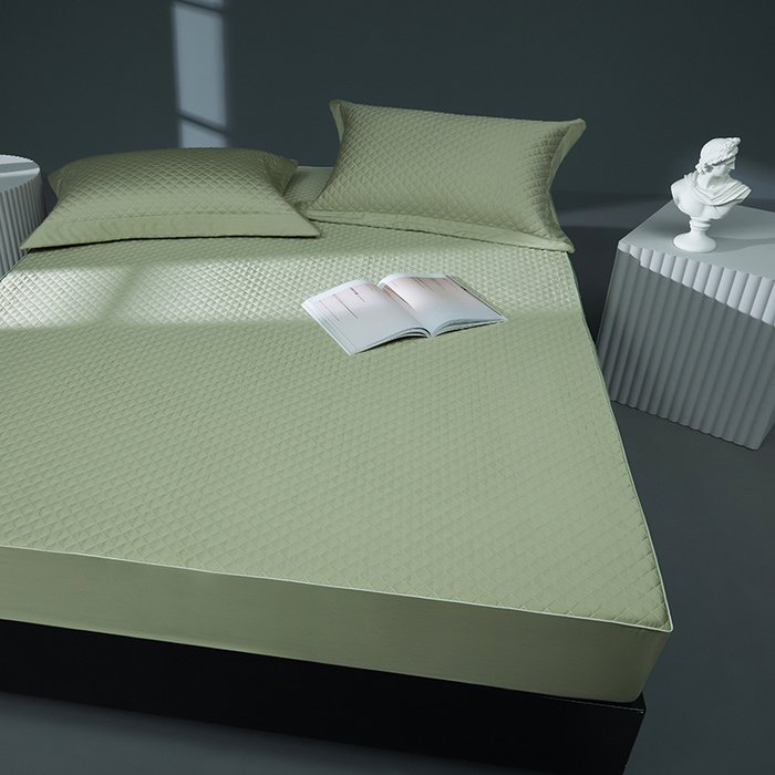 91家纺网 家纺一手货源 找家纺 缔缦 2023新款定织新布种S120系列夹棉床笠 抹茶绿