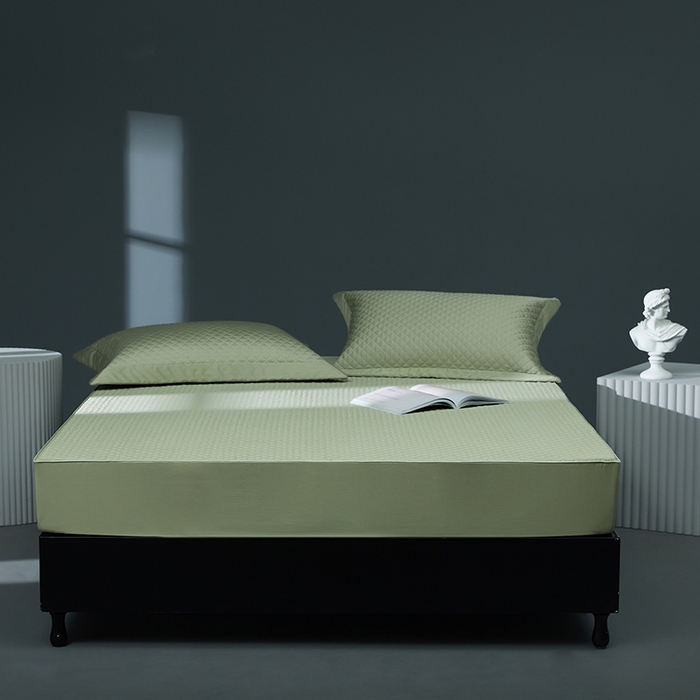 91家纺网 家纺一手货源 找家纺 缔缦 2023新款定织新布种S120系列夹棉床笠 抹茶绿