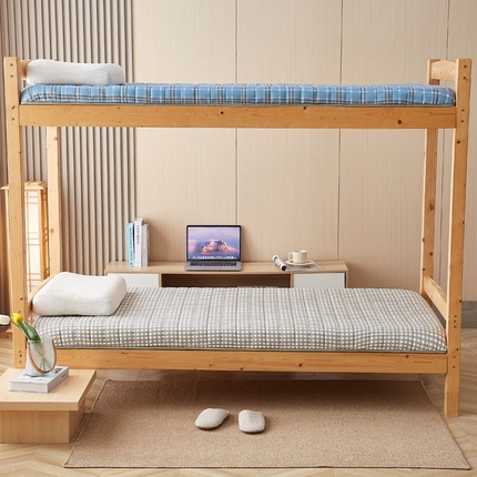 暖季家纺 2025新款无印风棉花款学生床垫 蓝小格