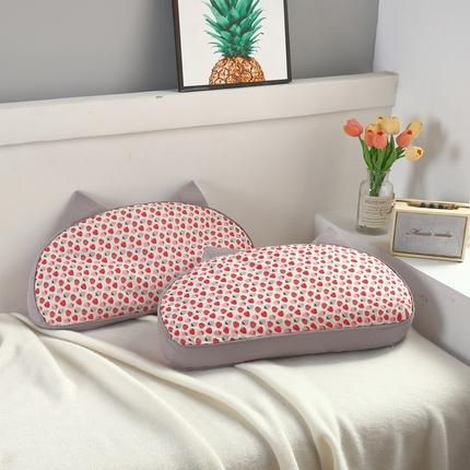 91家纺网 家纺一手货源 找家纺 （总）明星枕业 2023新款水洗棉格子花草枕猫耳朵荞麦壳枕头