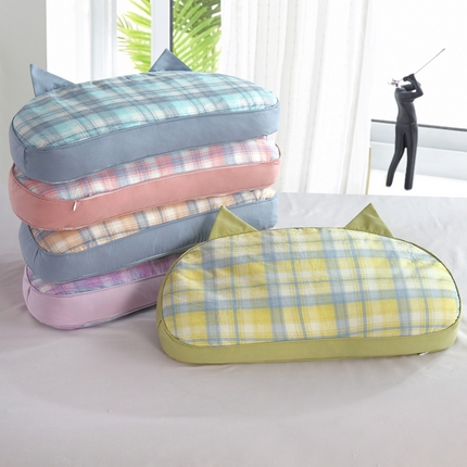 （总）明星枕业 2023新款水洗棉格子花草枕猫耳朵荞麦壳枕头