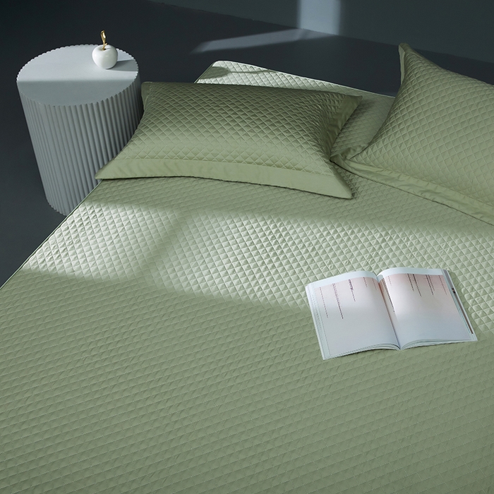 91家纺网 家纺一手货源 找家纺 缔缦 2023新款定织新布种S120系列夹棉床笠 抹茶绿