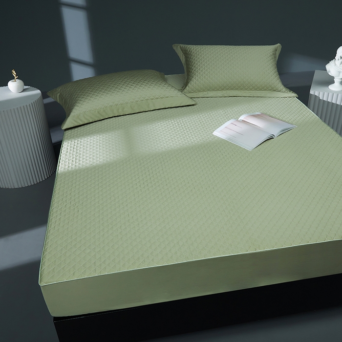 91家纺网 家纺一手货源 找家纺 缔缦 2023新款定织新布种S120系列夹棉床笠 抹茶绿