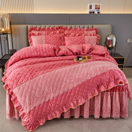 91家纺网 家纺一手货源 找家纺 （总）网红馆 2025新款可拆卸天鹅绒夹棉床裙四件套-城市魅影