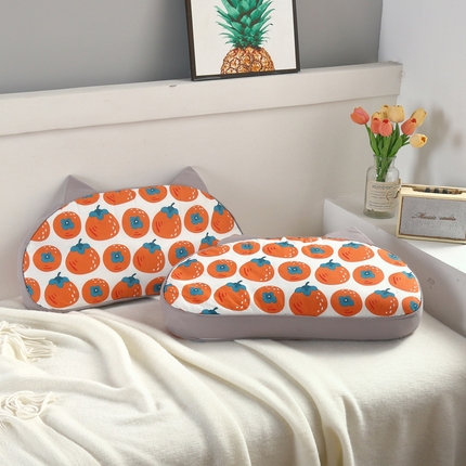 明星枕业 2023新款水洗棉格子花草枕猫耳朵荞麦壳枕头 大柿子