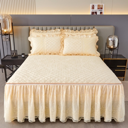 91家纺网 家纺一手货源 找家纺 网红馆 2025新款可拆卸天鹅绒夹棉床裙三件套-城市魅影 城市魅影 瓷白