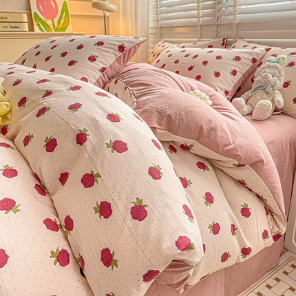 91家纺网 家纺一手货源 找家纺 总优选良品2025直播爆款新款超柔提花有氧小竺棉双层纱三件套四件套