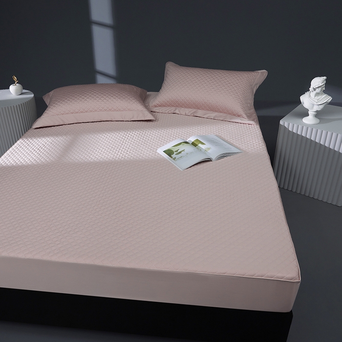 91家纺网 家纺一手货源 找家纺 缔缦 2023新款定织新布种S120系列夹棉床笠 微醺粉