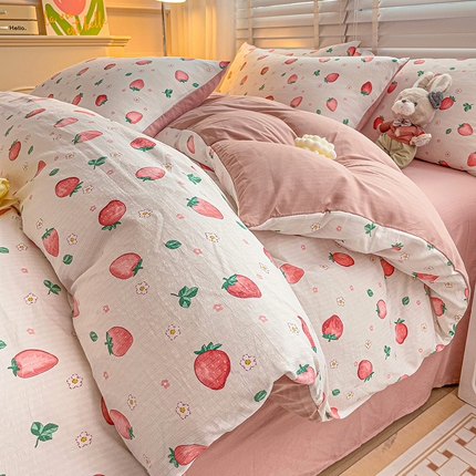 91家纺网 家纺一手货源 找家纺 总优选良品2025直播爆款新款超柔提花有氧小竺棉双层纱三件套四件套