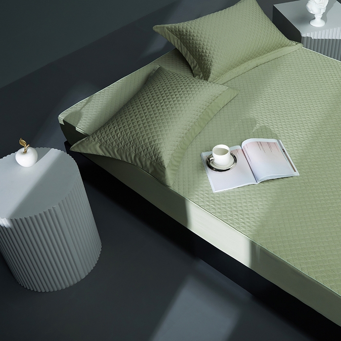 91家纺网 家纺一手货源 找家纺 缔缦 2023新款定织新布种S120系列夹棉床笠 抹茶绿