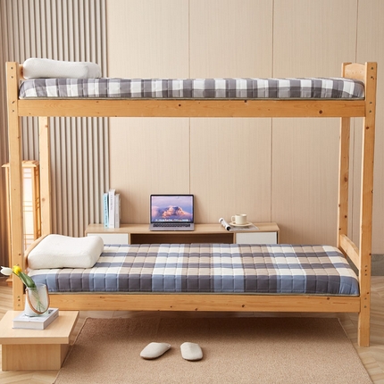 91家纺网 家纺一手货源 找家纺 暖季家纺 2025新款无印风棉花款学生床垫 蓝大格