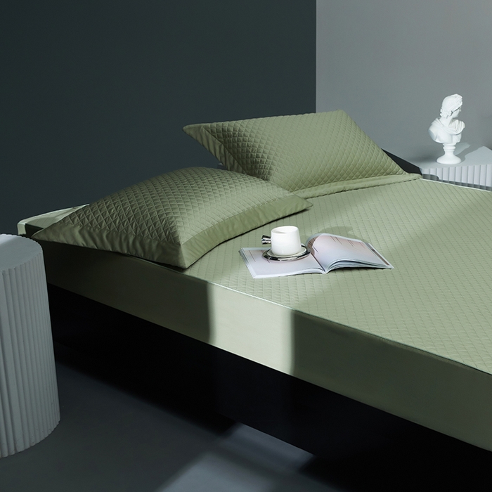 91家纺网 家纺一手货源 找家纺 缔缦 2023新款定织新布种S120系列夹棉床笠 抹茶绿