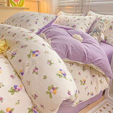 91家纺网 家纺一手货源 找家纺 总优选良品2025直播爆款新款超柔提花有氧小竺棉双层纱三件套四件套