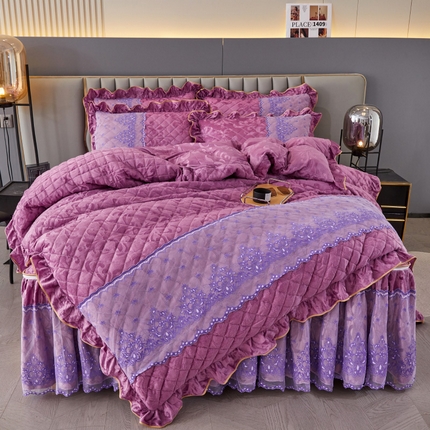 91家纺网 家纺一手货源 找家纺 网红馆 2025新款可拆卸天鹅绒夹棉床裙四件套-城市魅影 城市魅影 优雅紫