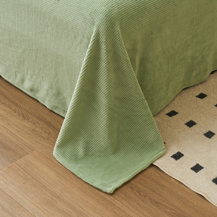 91家纺网 家纺一手货源 找家纺 吾诺 2023秋冬 华夫格绒床单枕套床笠毯子单品系列 - 牛奶绒床单 中绿色