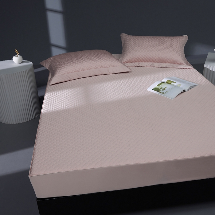 91家纺网 家纺一手货源 找家纺 缔缦 2023新款定织新布种S120系列夹棉床笠 微醺粉