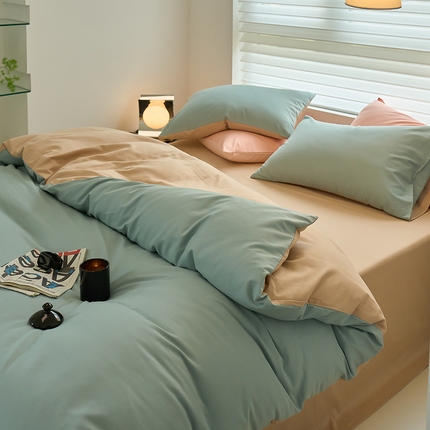 91家纺网 家纺一手货源 找家纺 （总）沐白家居 2023火山小磨毛拼色基础款四件套