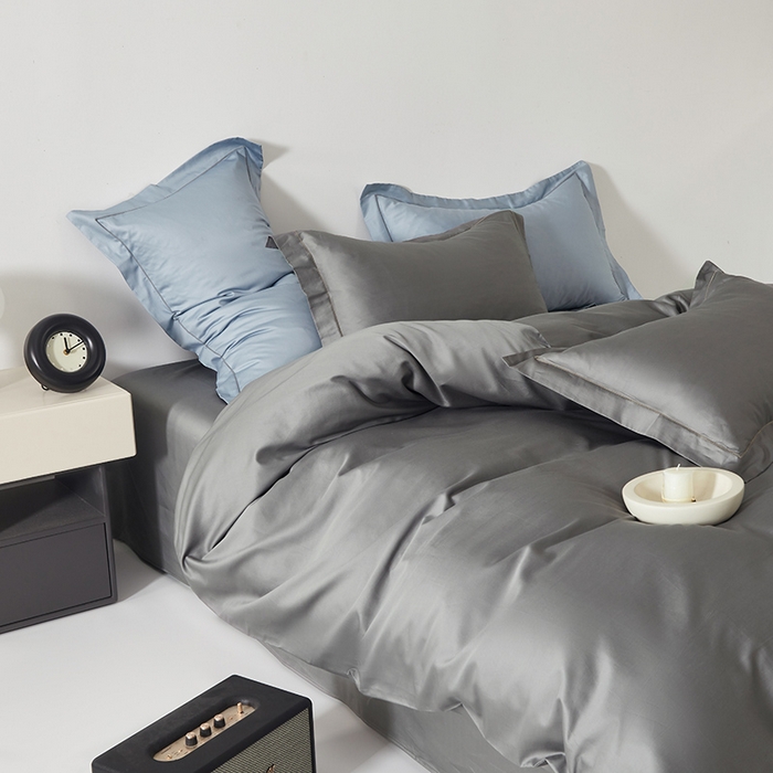 91家纺网 家纺一手货源 找家纺 寝柔家纺 2023秋季60S纯色全棉贡缎四件套 岩石灰