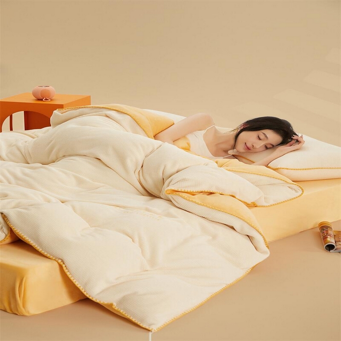 91家纺网 家纺一手货源 找家纺 （总）吾诺 2023秋冬 贝壳边华夫格牛奶绒四件套-纯净版拍摄风格